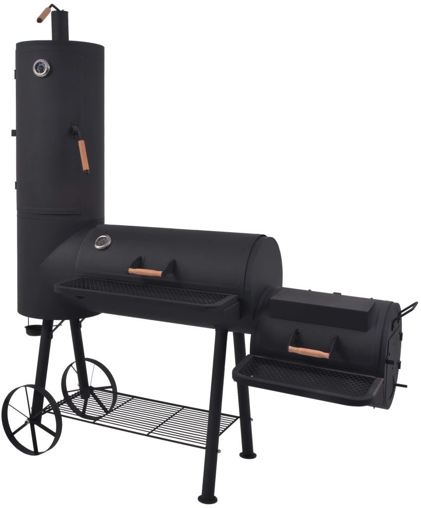 vidaXL Grill węglowy z wędzarnią i dolną półką, czarny, XXL