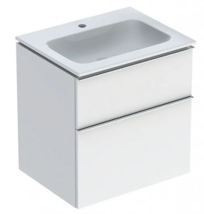 GEBERIT GEBERIT 502.335.01.2 Zestaw umywalka meblowa iCon slim z szafką pod umywalkę dwoma szufladami i zestawem odpływowo-przelewowym do umywalki 60cm biały lakierowany na wysoki połysk chromowany z