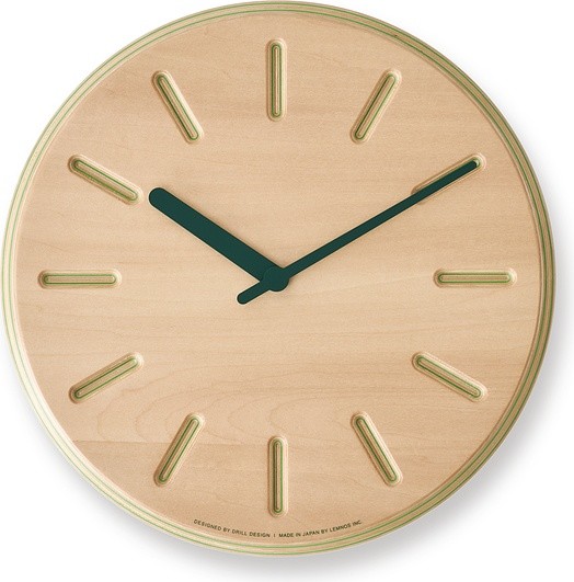 Lemnos Zegar ścienny Paper Wood Line 29 cm zielone wskazówki DRL19-06 GN