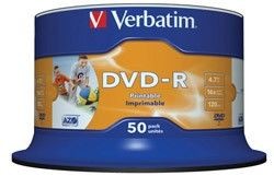 Verbatim DVD-R 16x 4,7GB 50p cake box DataLife+AZO+, nadruk, 43533