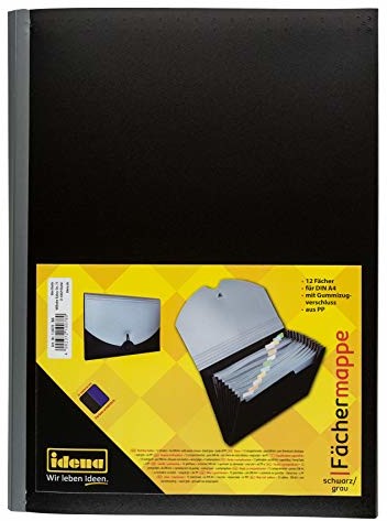 Idena 10078 - teczka z przegródkami DIN A4, PP, 12 przegródek, szaro-czarna, 1 sztuka