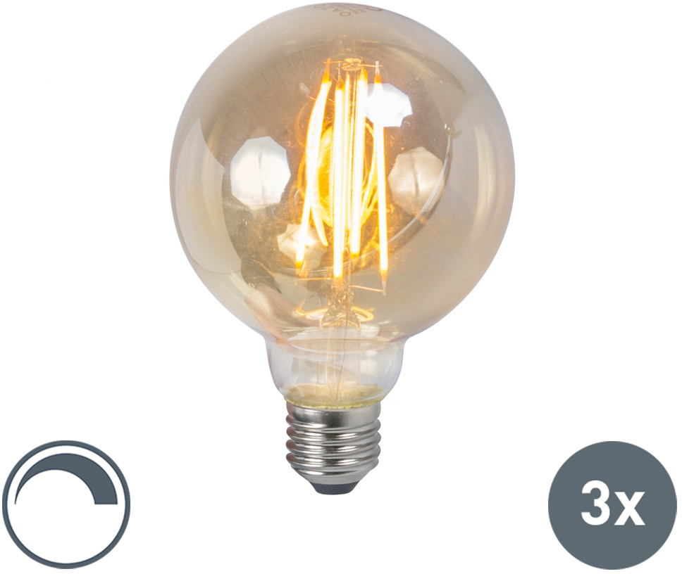 LUEDD Zestaw 3 ściemnialnych żarówek LED E27 G95 dymny 5W 380 lm 2200K