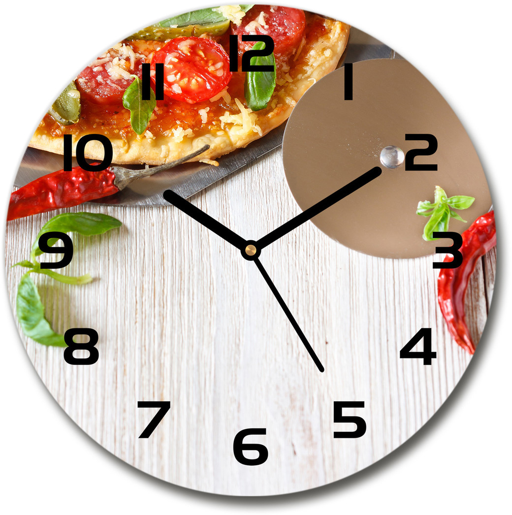 Zegar ścienny szklany okrągły Pizza