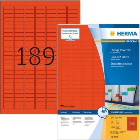 Herma Kolorowe etykiety A4 25,4 x 10 mm czerwony trwała przyczepność 4238 4238