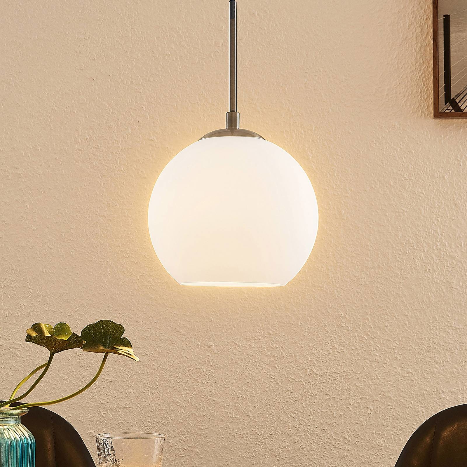 Lindby Jurian lampa wisząca opal nikiel 1-pkt.