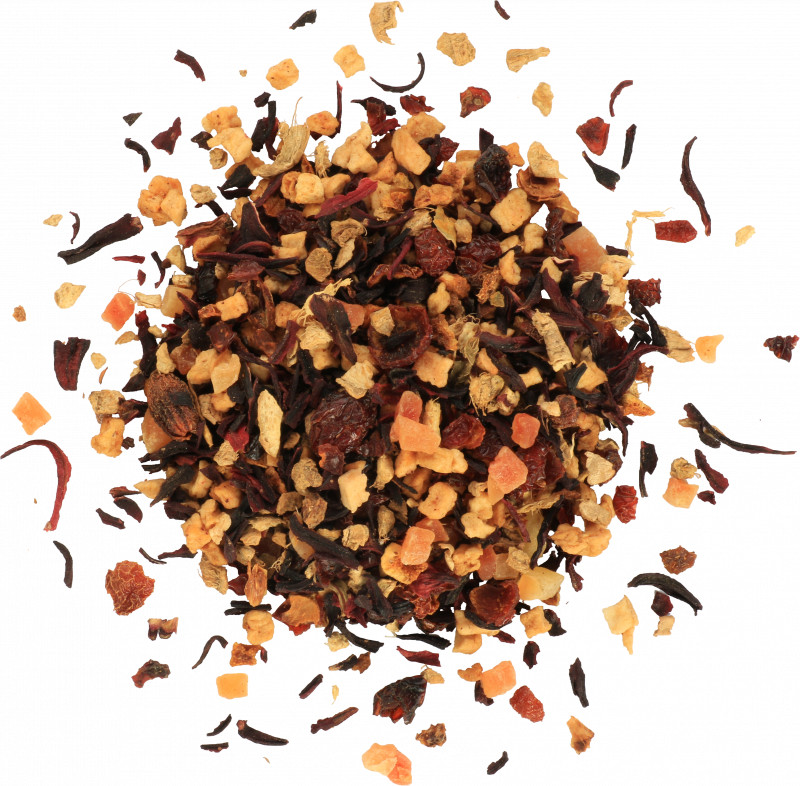 Susz owocowy: jabłko, papaja, hibiskus, dzika róża, imbir, skórka pomarańczy - 100 g