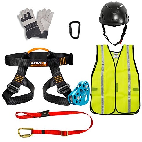 Fusion Climb Pro Zip Line Kit przydomowej Harness karabińczyk Lanyard Trolley kamizelka kask Glove Bundle FK-A-hltchvg-01 FK-A-HLTCHVG-01