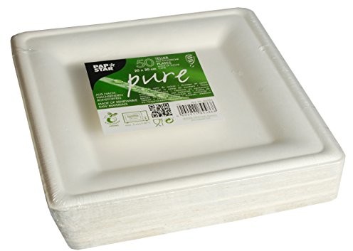 Papstar Pure 84586 talerz z trzciny cukrowej, kwadratowy, 50 sztuk, 20 x 20 , kolor biały 84586