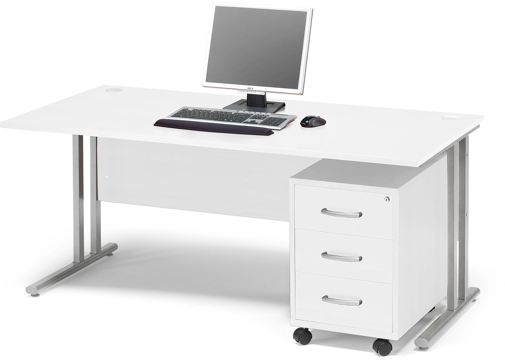 AJ Produkty Zestaw mebli FLEXUS, biurko 1600x800 mm, kontenerek z 3 szufladami, biały