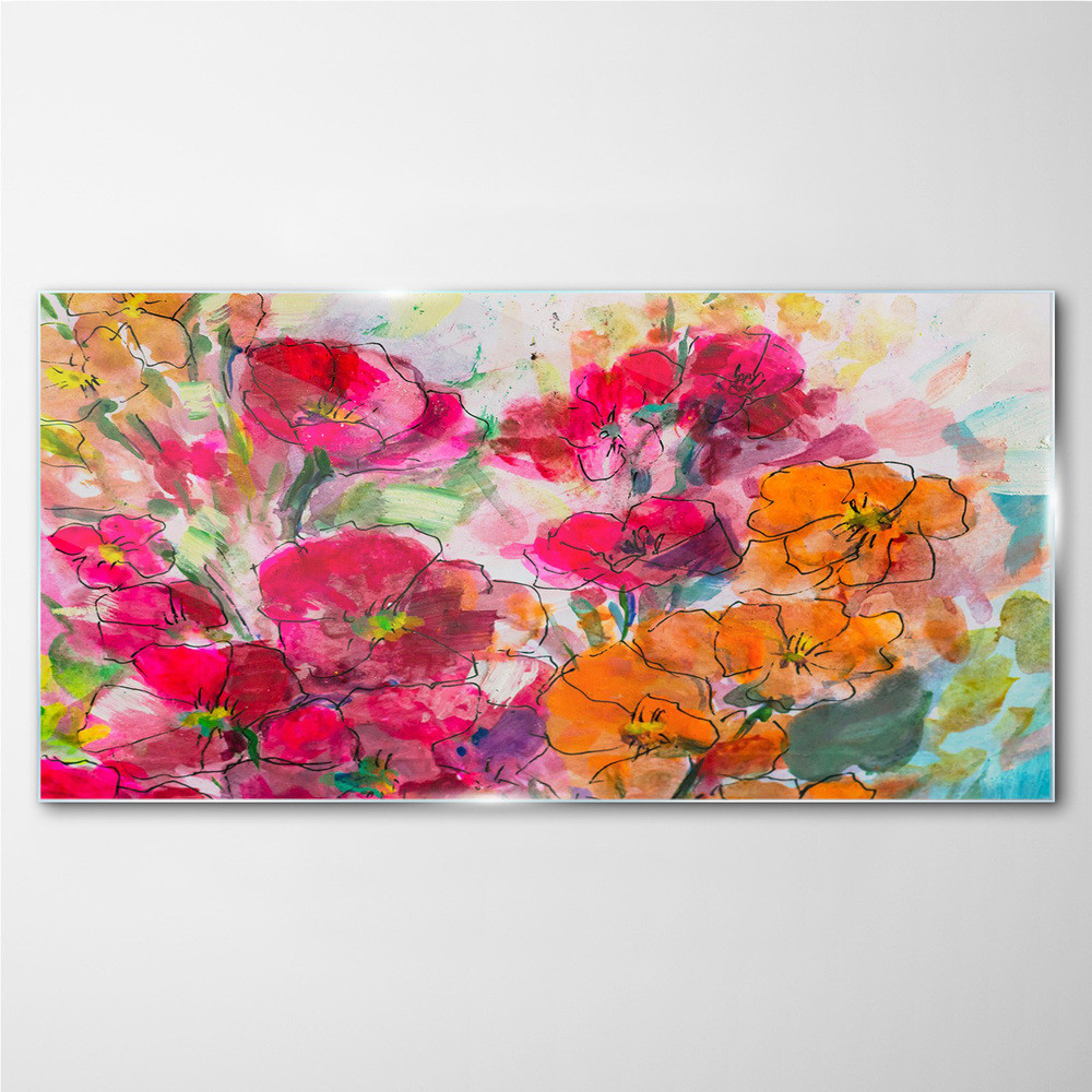 PL Coloray Obraz na Szkle Abstrakcja Akwarela Kwiaty 140x70cm