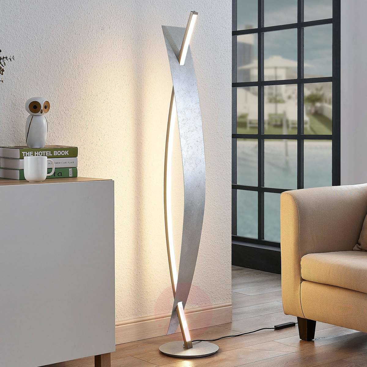 Lampenwelt COM Lampa stojąca LED Marija, szlachetne srebro