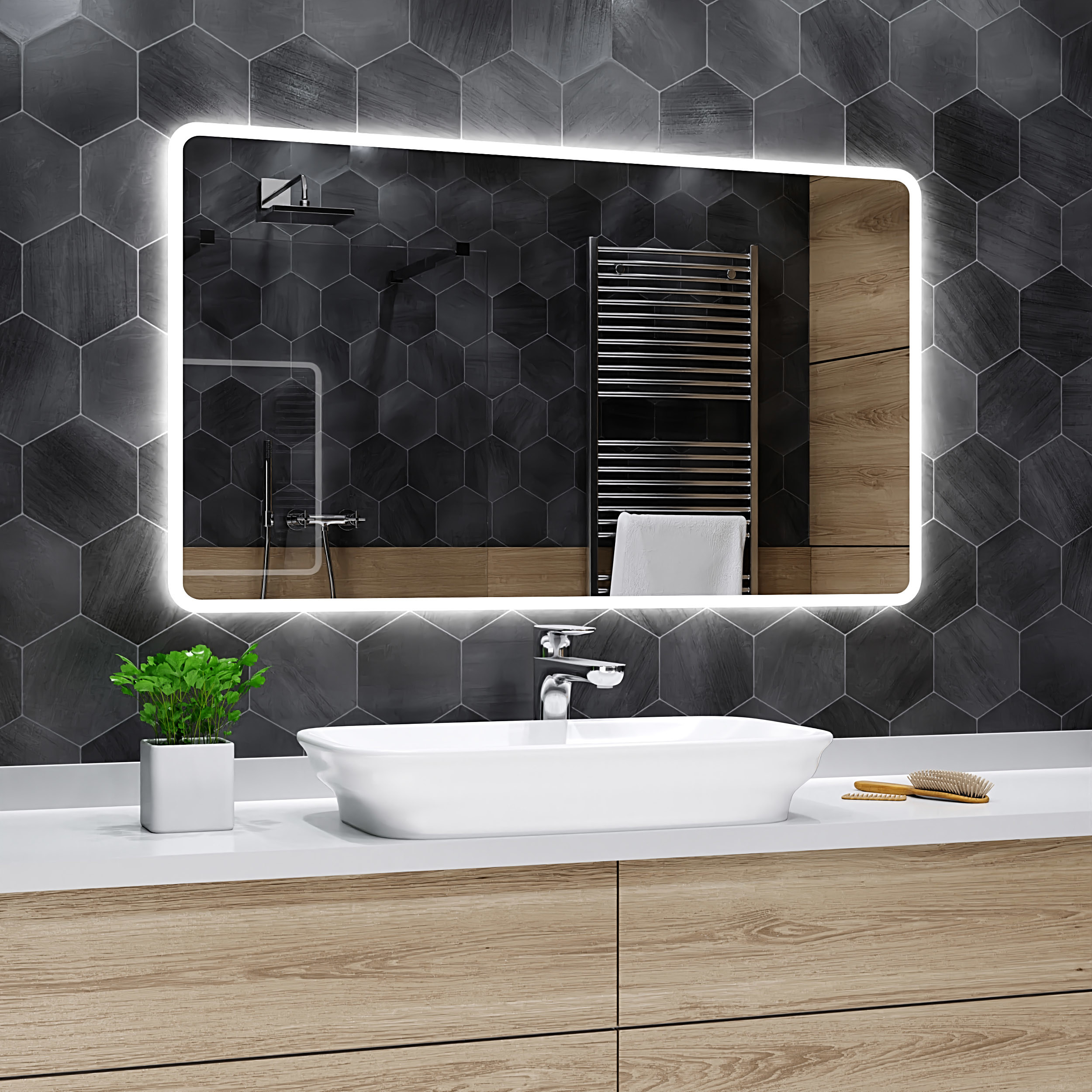 Alasta Lustro Łazienkowe z Podświetleniem LED - rozmiar 90x70cm - zimny kolor LED - Model Osaka