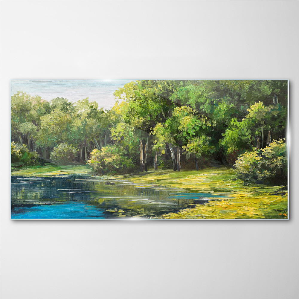 PL Coloray Obraz Szklany las jezioro krzewy przyroda 140x70cm