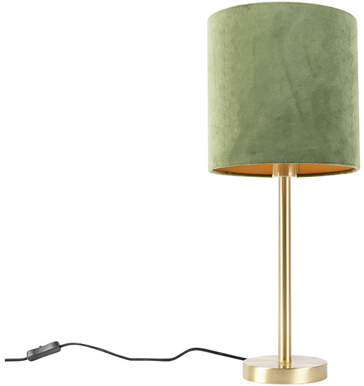 QAZQA Lampa stołowa mosiądz klosz welurowy zielono-złoty 25cm - Simplo
