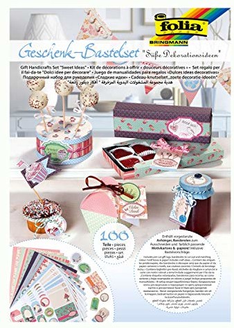 folia Folia 979 - prezent - zestaw do majsterkowania słodkie pomysły na dekoracje, kreatywny zestaw z 100 częściami, z których można wyprodukować piękne opakowania prezentowe 979
