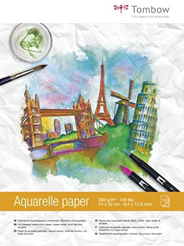 Tombow blok akwarelowy, satynowany, 24 x 32 cm kremowy biały wysoka jakość pojedynczo spawany PB-AQUA