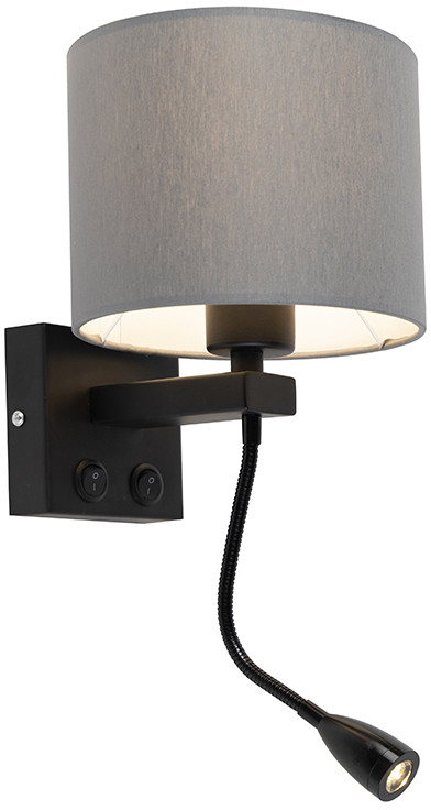 QAZQA Kinkiet art deco czarny klosz szary - Brescia