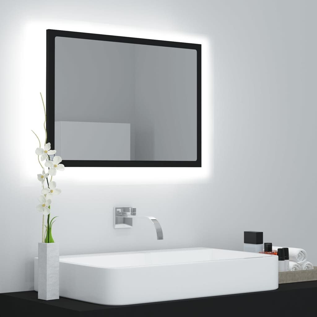 Opinie o Lustro łazienkowe z LED, czarne, 60x8,5x37 cm, płyta wiórowa