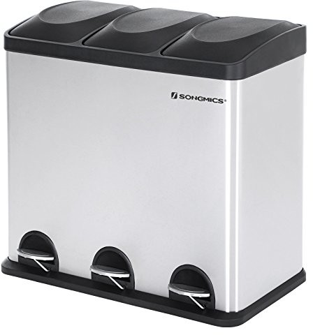 FENIKS Songmics LTB54L z pedałem, do selektywnej zbiórki odpadów, 54 l, stal szlachetna, ze zbiornikami wewnętrznymi LTB54L