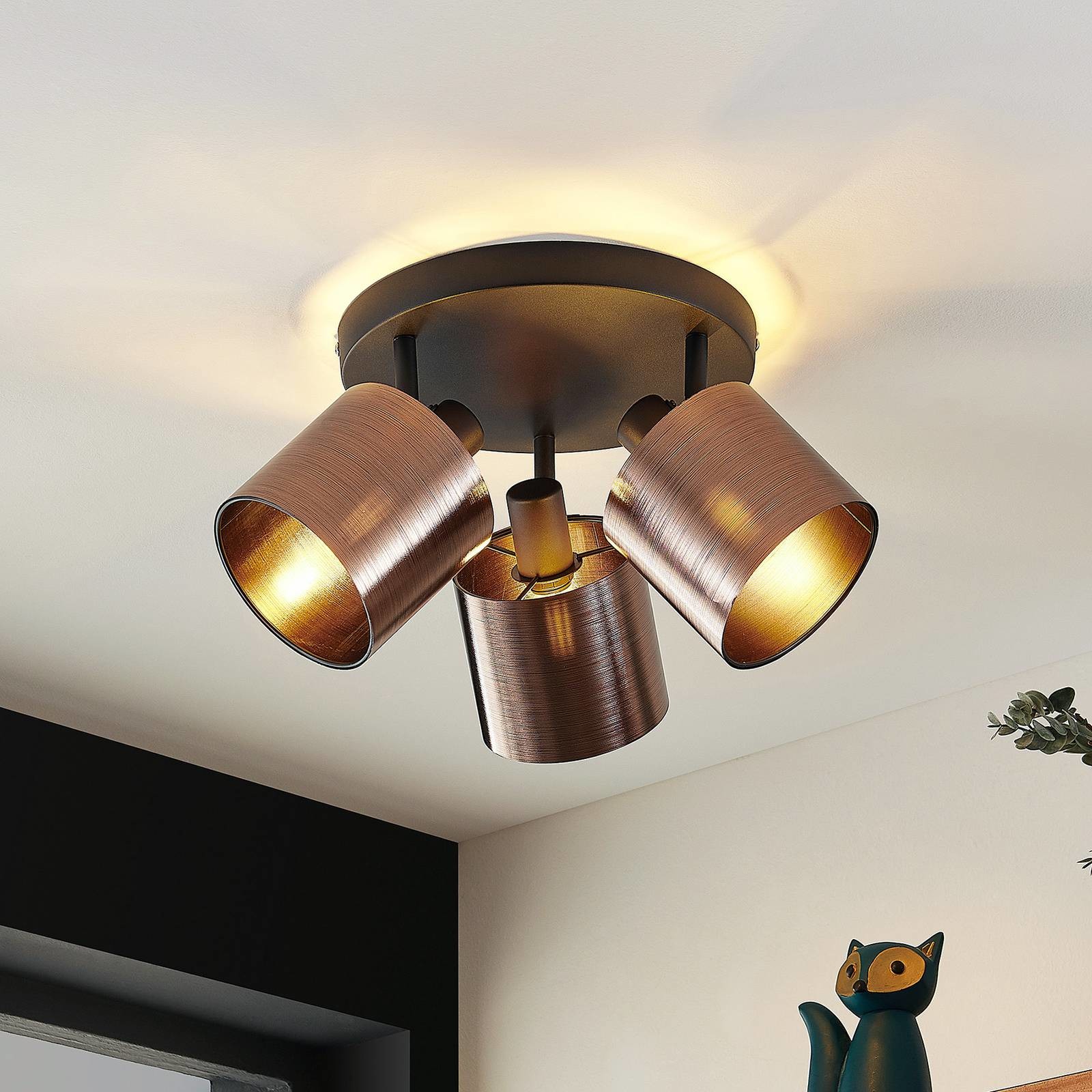 Lindby Joudy lampa sufitowa 3-punktowa ciemny brąz