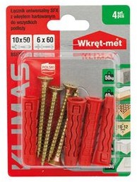 WKRĘT-MET Kołek uniwersalny SFX do wszystkich podłoży 10x50 z wkrętem hartowany