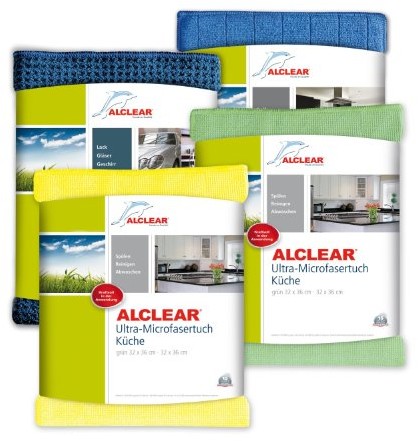 ALCLEAR Clear 961000 kuchnia kuchnie zestaw 4-częściowy, zawiera ściereczki z mikrowłókna Bestseller Ultra po 32 x 36 cm, sucha Wunder 60 x 40 cm, spuelschwammtuch antibak, 17 x 23 cm, żółty i zielony 961000
