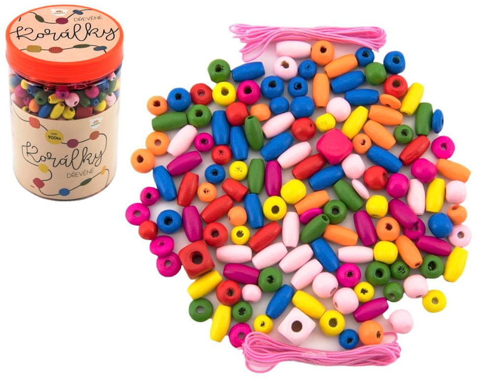 Teddies kolorowe koraliki drewniane z gumkami ok 900 szt
