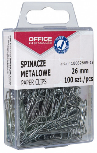 Office products OFFICE PRODUCTS Spinacze metalowe 26mm, w pudełku, 100szt., srebrne 18082665-19