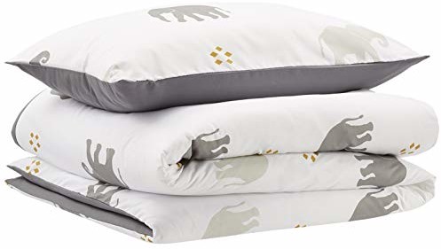 AmazonBasics zestaw pościeli dla dzieci, z mikrofibry, słonie, 135 x 200 cm + 50 x 75 cm