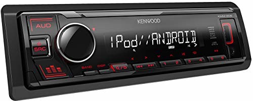 Kenwood KMM-205 radio samochodowe USB z RDS (tuner o wysokiej wydajności, MP3, WMA, FLAC, wejście AUX, Android Control, Bass Boost, 4 x 50 W, czerwony) czarne