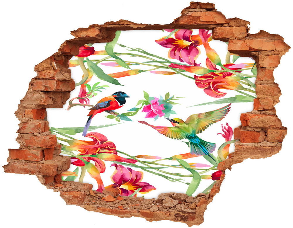 Wallmuralia.pl Dziura 3d fototapeta naklejka Egzotyczne ptaki