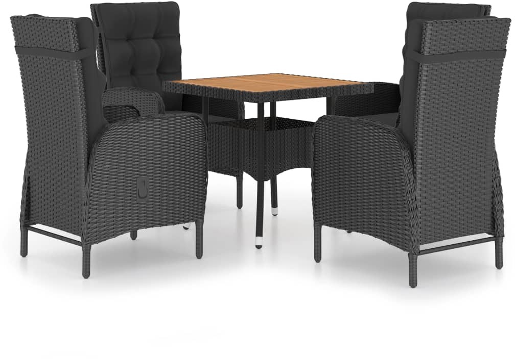 vidaXL 5-częściowy zestaw mebli ogrodowych, rattan PE i akacja, czarny