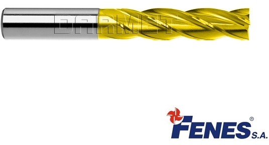 FENES Frez 4-ostrzowy trzpieniowy, długi o ostrzach centralnych z chwytem walcowym DIN844-A L-M-N, HSS-E TiN Golden Line - 6MM - FEN_0641-516-111-560