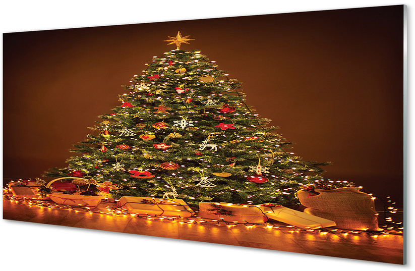 Tulup.pl Szklany Panel Choinka prezenty lampki dekoracje 100x50cm
