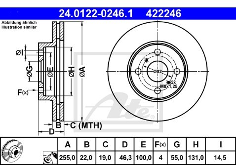 ATE TARCZA HAM 24.0122-0246.1 TOYOTA YARIS 1.0 11- 24.0122-0246.1