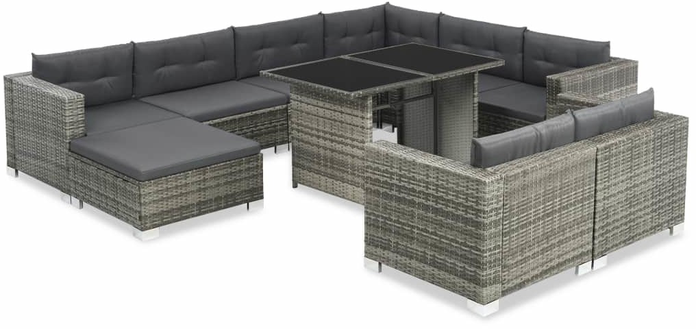 vidaXL Meble wypoczynkowe do ogrodu, 28 części, polirattan, szare