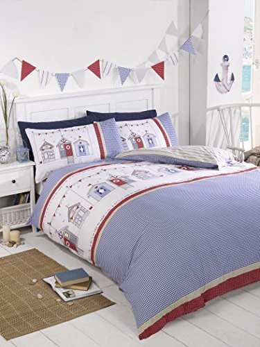 Homespace Direct Na plażę Hut Niebieski drukowane Quilt poszewka na kołdrę, niebieski, łóżko pojedyncze 12395460
