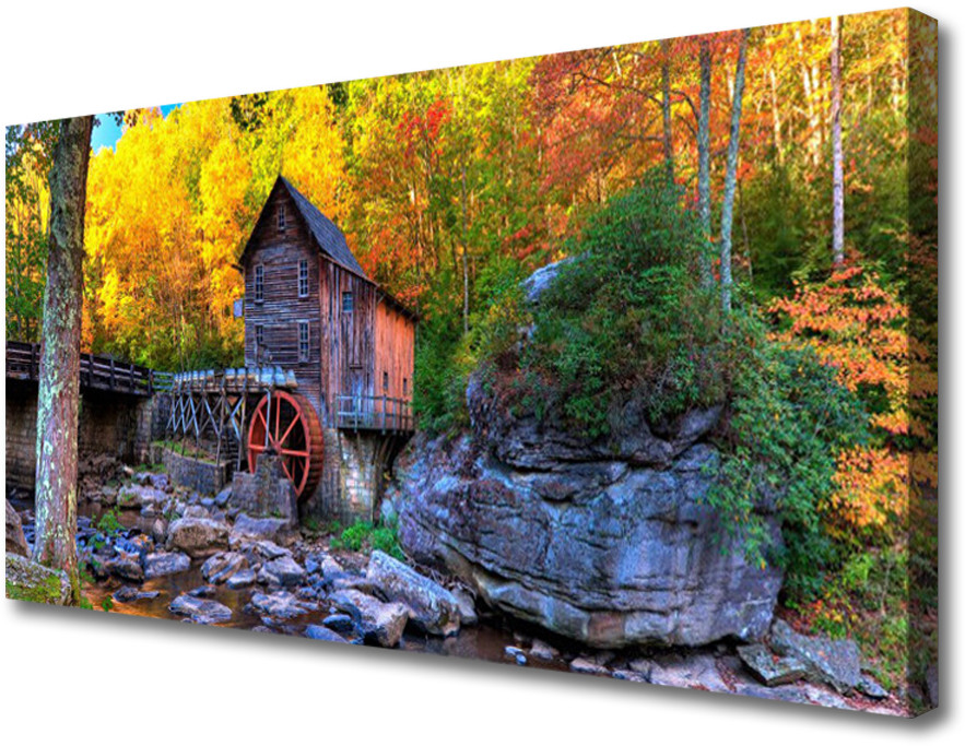 PL Tulup Obraz Canvas Młyn Wodny Jesienny Las 100x50cm