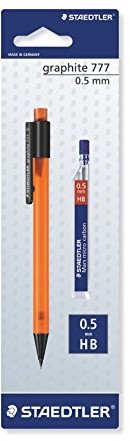 Staedtler Staedtler 7775bkd25da ołówek automatyczny Graphite i 1 ST przyboru Tin (wypełnione HB) z chwytem B-ołówków, wkład o średnicy 0,5 MM, kolor: pomarańczowy, kartę blistrową 4007817777046