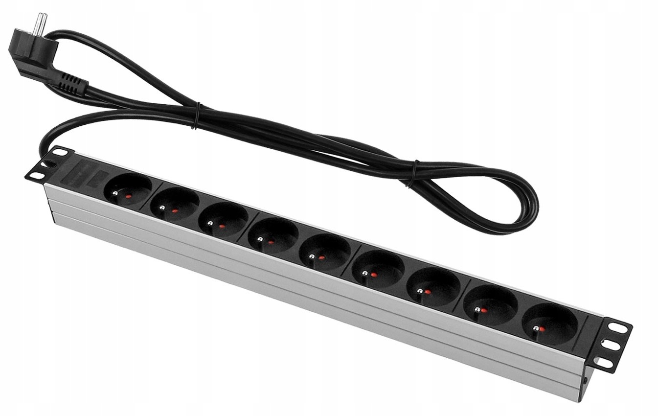 Listwa Zasilająca 9 Gniazd Aluminium Rack 1U
