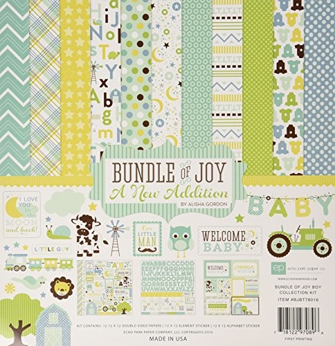 Echo Park Collection Kit Bundle Of Joy Baby Boy, rozmiar 30,5 x 30,5 cm (12 x 12), papier do scrapbookingu BJBT78016