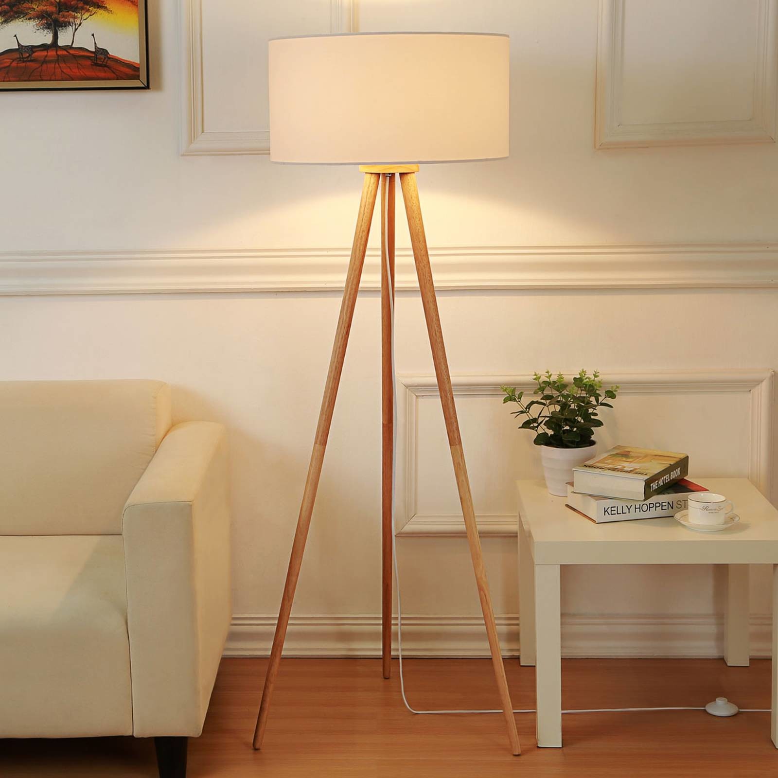 Lindby Materiałowa lampa stojąca Charlia z trójnogiem