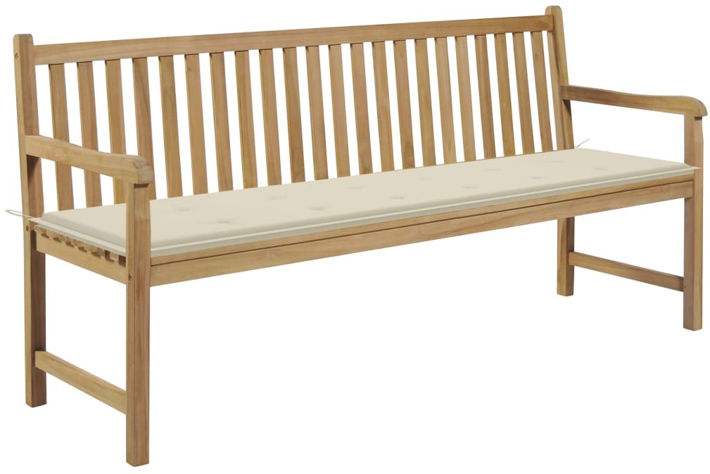 vidaXL Ławka ogrodowa z kremową poduszką, 175 cm, lite drewno tekowe
