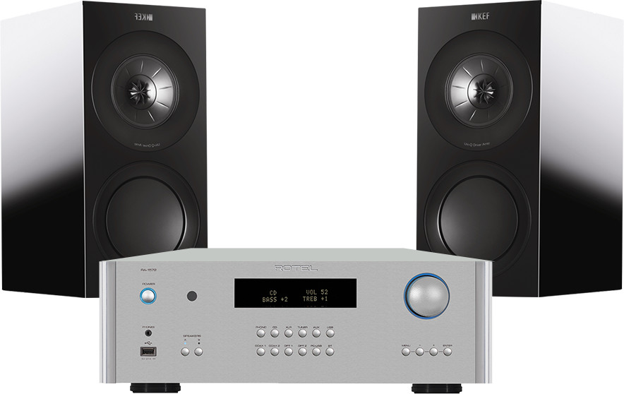 Rotel RA-1572 Srebrny + Kef R3 Czarny