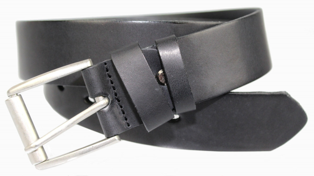 Arucce (PL) Pasek Męski Skórzany ARUCCE (PL) Skóra Licowa EXTRA 40 mm CZARNY Gładki Klamra Tradycyjna (Z ROLKĄ)