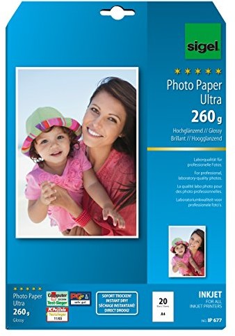 Sigel Papier fotograficzny InkJet Ultra, wysoki połysk, bardzo odporna na światło, A4, 260 G