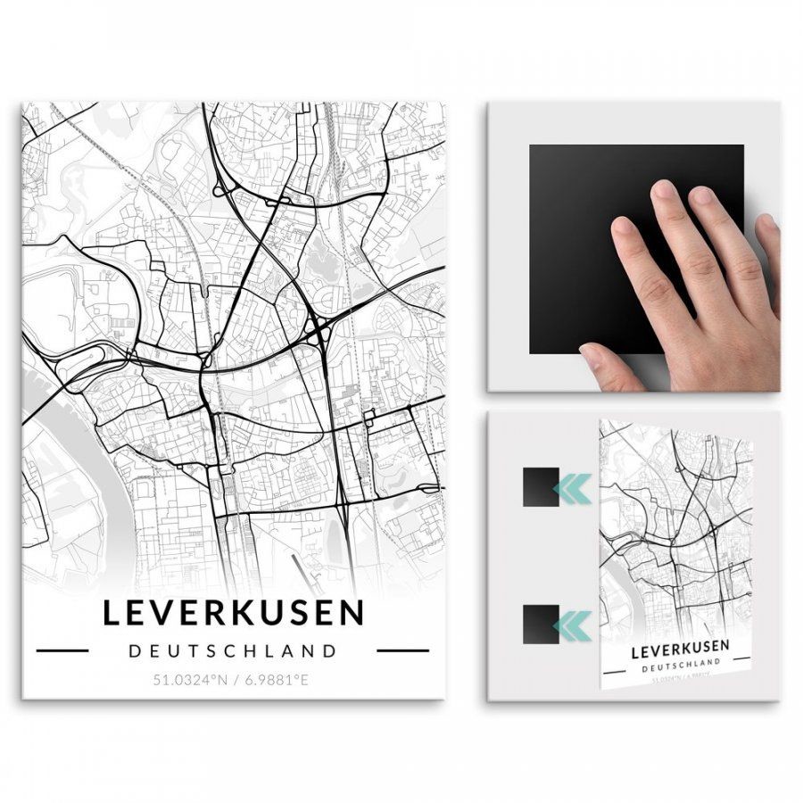 Pix4home Plakat metalowy Mapa B&W Leverkusen L POS-L-03273