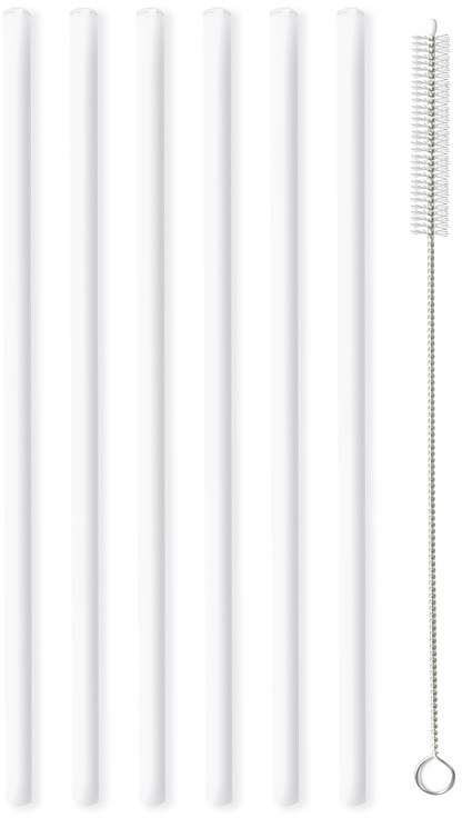 Vialli Design Vialli Design Vita Glass Long 6 Szt Białe Słomki Wielorazowe Do Napojów I Drinków Szklane Ze Szczoteczką