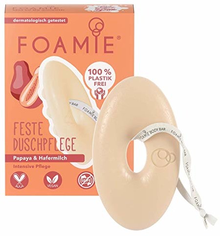Foamie Foamie - Mocna pielęgnacja pod prysznic | 80 g | do intensywnej pielęgnacji - specjalnie do delikatnego, uspokajającego czyszczenia | papaja i mleko owsiane | 100% wegański - bez plastiku - nie testow FM-BB-OS1002