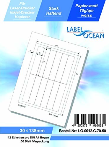 LabelOcean LabelOcean LO-0012-C-70-50 uniwersalne etykiety, 50 arkuszy 70 g/m, wysokiej jakości papier LO-0012-C-70-50